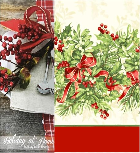 Newbridge Holly Ribbon Traditions 17" x 17" Set of 4 Bordered Fabric Napkins