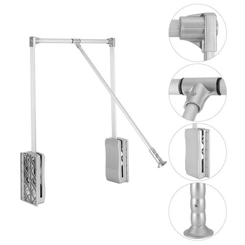 Pull Down Closet Rod, Adjustable Wardrobe Organizer Clothing Rail For Hanging Clothes Heavy Duty Clothes Rod Hanger Soft Return Space Saving for Closet Wardrobe, Adjusted from