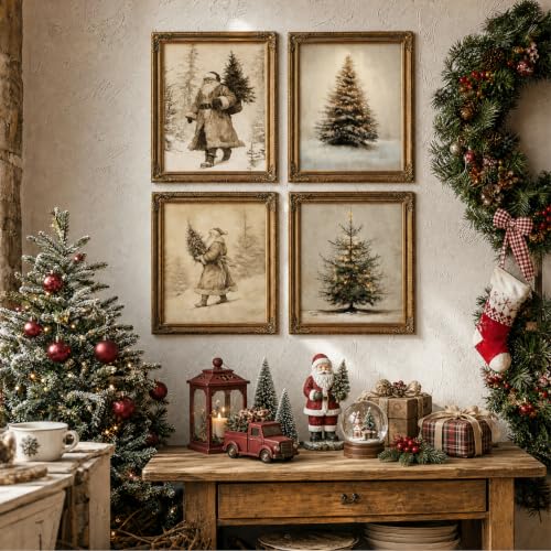 Yhliua Vintage Christmas Wall Art Set 8x10 Inches Unframed Holiday Prints - 10x8 Inch Variation