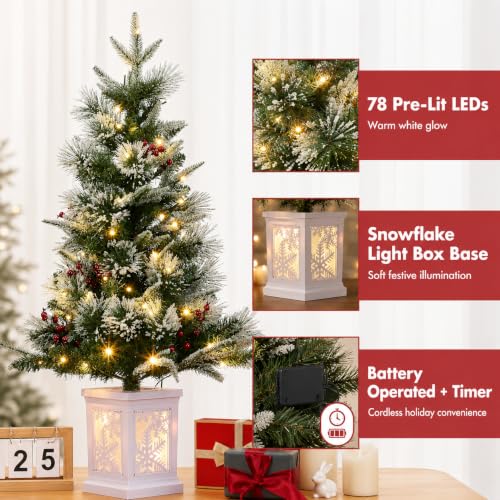 Garvee 3ft Christmas Tree with Snowman Base – Fiber Snowflake 2 Pack, Easy Indoor Setup