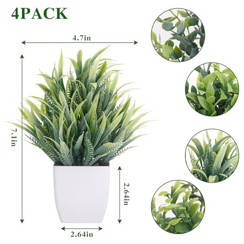 4 Pack Small Artificial Potted Plants - 7-Inch Mini Faux Greenery for Decor