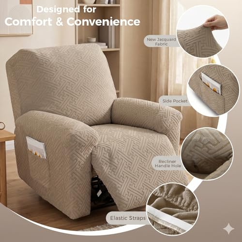 Stretch Recliner Chair Cover with Side Pockets - Washable Slipcover