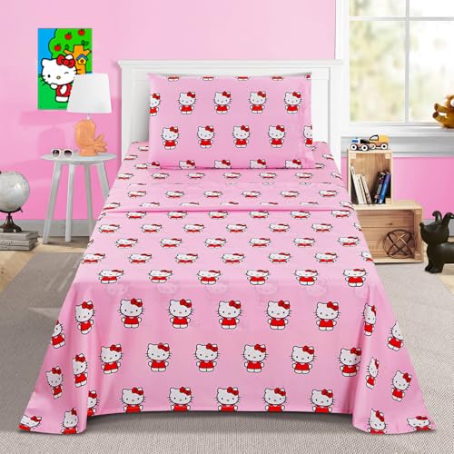 Hello Kitty Twin Bedding Set for Girls - Microfiber Bedspread, Sheets & Pillowcase Bundle