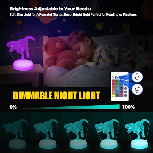 3D Dinosaur Night Light - 16 Color Changing LED Lamp for Kids Bedroom