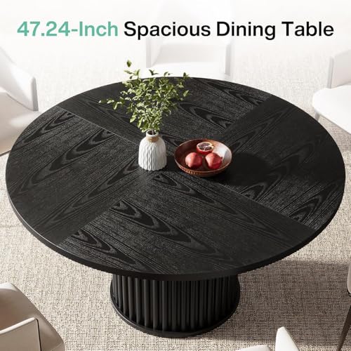 47-Inch Round Dining Table, Modern Fluted Metal Base Kitchen Table