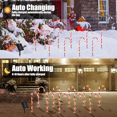 Bstge 10 Pack Solar Candy Cane Lights - Warm White Christmas Yard Decor, 21 Inch