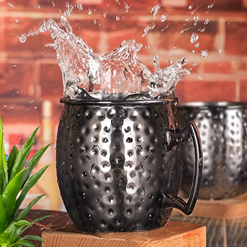 LINALL 4pcs Moscow Mule Mugs Set - 18oz Gunmetal Black Stainless Steel Barware