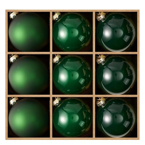 DN DECONATION Green Glass Christmas Ornament Set with 3 Effects, 9 Pieces