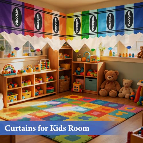 7-Piece Rainbow Pencil Classroom Curtains, 36" x 24" Rod Pocket Drapes