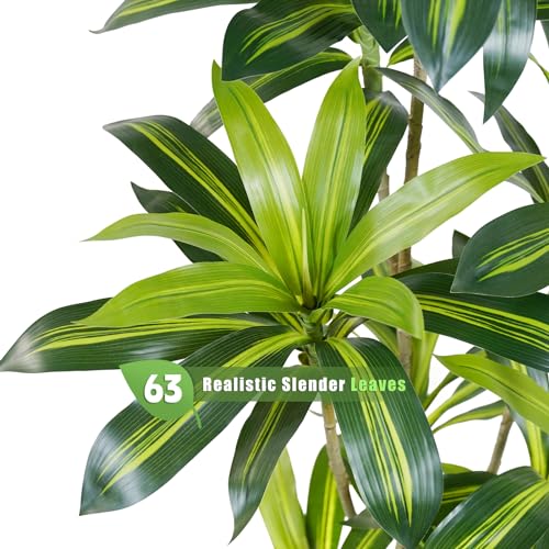 4FT Tall Dracaena Artificial Tree with Real Touch Leaves - Potted Faux Plant for Home Decor