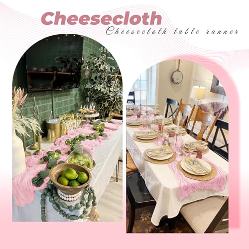 6 Pack Light Pink Cheesecloth Table Runners, 20 x 120 Inch Gauze Fabric