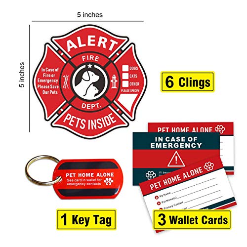 Pet Alert Stickers - 6 Pack Static Cling Window Decals for Emergency Rescue