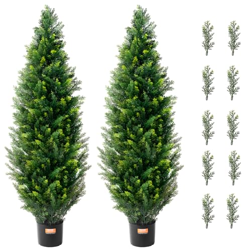48-Inch Artificial Cedar Topiary Trees, 2-Pack UV-Resistant Faux Plants