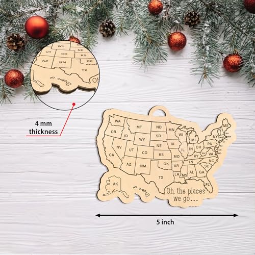 TRUMPETIC US Travel Map Christmas Ornament - DIY 50 States Travel Checklist Gift