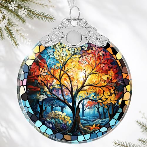 Aestas Tree of Life Crystal Glass 3" Hanging Ornament - Christmas Decor Gift & Keepsake (Tree of Life Variant)