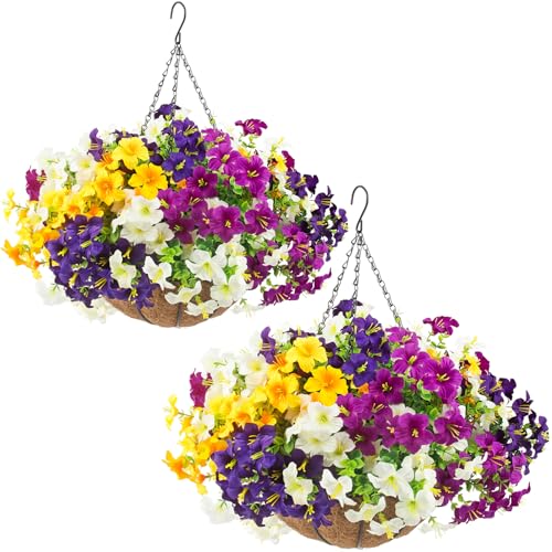 Artificial Outdoor Hanging Basket Flowers - 2 Pack UV Resistant Faux Petunias