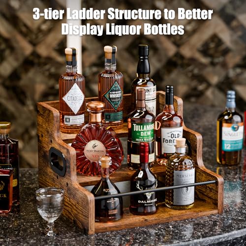 3-Tier Wooden Countertop Liquor Bottle Display Shelf & Bar Organizer