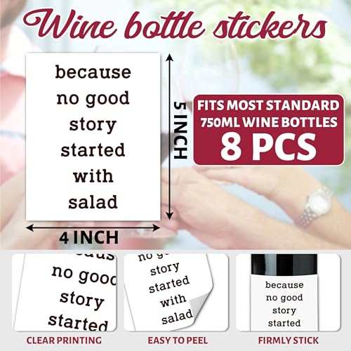 SDLSETW 8 Pcs Funny Wine Bottle Labels 4x5 Inch - White Gift Stickers for Weddings & Parties