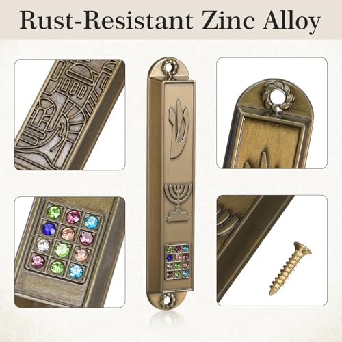5-Pack Metal Mezuzah Cases with Kosher Scrolls - 3.54 Inch Doorpost Plaque