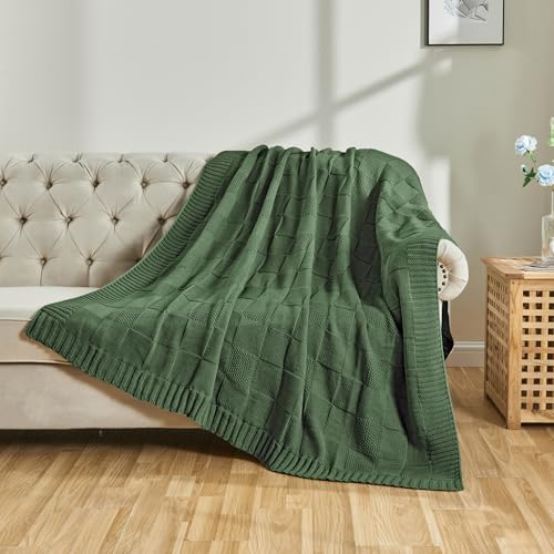 CozeCube Christmas Green Knitted Checkered Throw Blanket 60x80 Inches