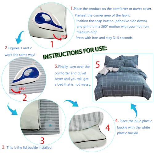 Iron-On Duvet Snaps 16 Pack for Secure Comforter Fixation