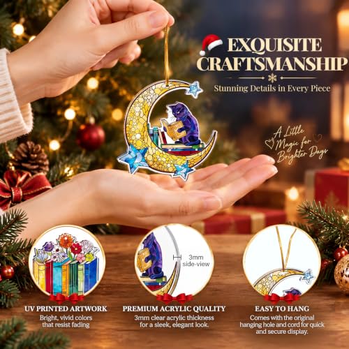 Kathfly Acrylic 12 Pcs Christmas Book Ornaments for Book Lovers, Holiday Decor