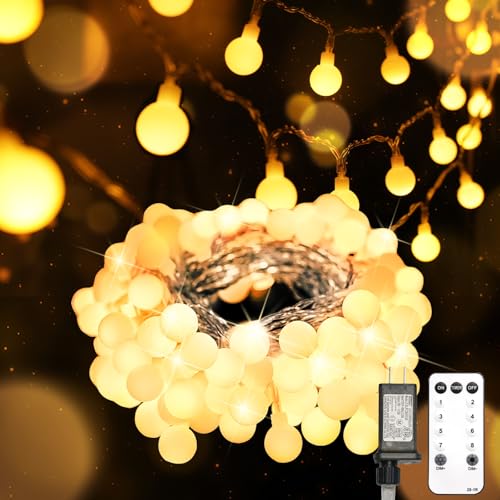 Suddus 43FT Connectable Globe String Lights, Plug-in Warm White LED Fairy Lights with Remote and Timer for Indoor and Outdoor Decor