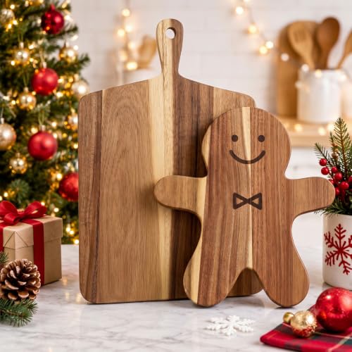 Vesici Gingerbread Man & Square Christmas Cutting Boards set (2 pcs) Acacia Wood