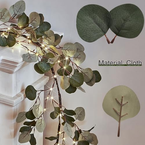 Birchlitland Eucalyptus Garland Lights 6ft 96 LEDs with Timer - Battery Operated