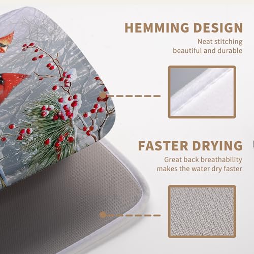 Winter Cardinal Dish Drying Mat Christmas Snowflake Kitchen Counter Large Absorbent Microfiber Reusable 18x24 in – Variation of THIS listing