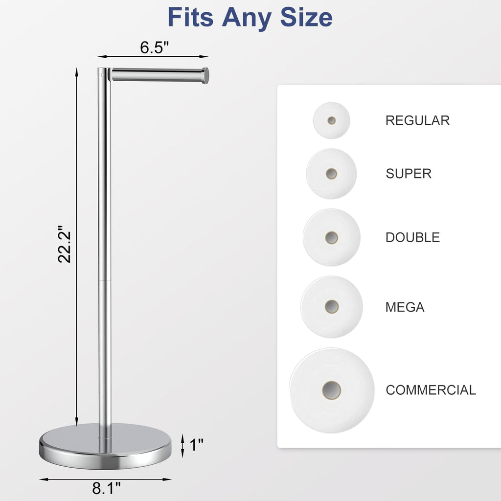 Polished Chrome Toilet Paper Holder Stand by [Brand Name] - Free Standing Design for 4 Rolls, Stainless Steel with Non-Slip Base