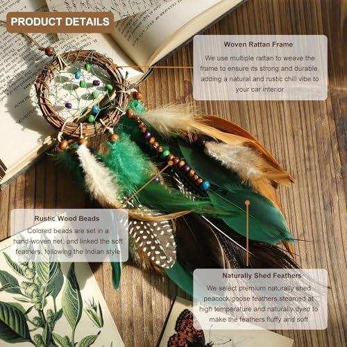 Mini Dream Catcher Car Rear View Mirror Ornament - Boho Feather Decor