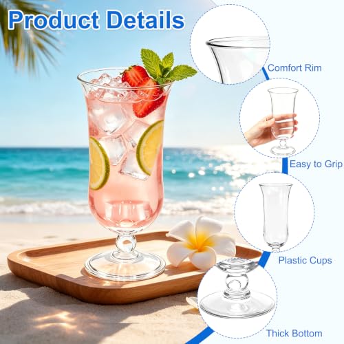 Cheardia 6-Pack Plastic Hurricane Glasses 13.5oz for Cocktails & Tropical Drinks