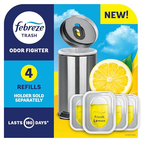 Febreze Trash Can Air Freshener Odor Fighter Refills, Fresh Lemon, 4 Pack
