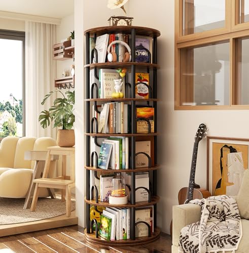 6-Tier Rotating Bookshelf, 360° Spinning Tower Bookcase for Small Spaces