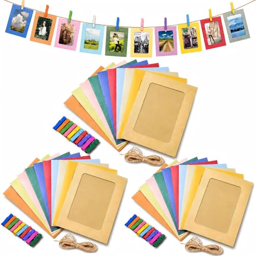 30 Pack 4x6 Inch Hanging Paper Photo Frames with Wood Clips and Jute Twine