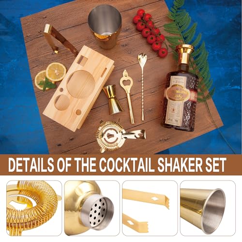 JNWINOG Gold Cocktail Shaker Set 7-Piece Bartending Kit, 18.6oz Professional Bar Tools