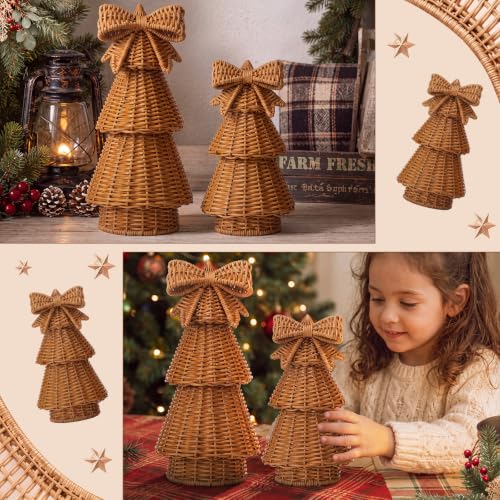 Bucherry 2 Pcs Rattan Christmas Trees Rustic Woven Decor Brown Variation