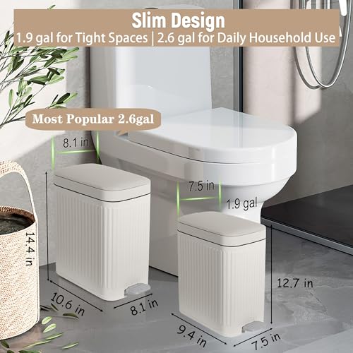 Slim Bathroom Trash Can with Lid - 1.9 Gallon Soft Close Step Garbage Can