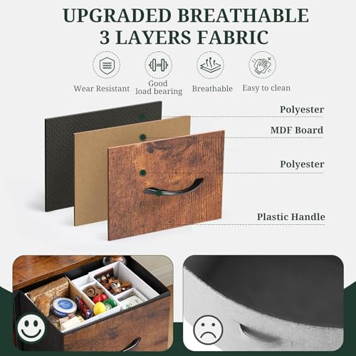 4-Drawer Fabric Dresser Storage Tower with Wooden Top for Bedroom & Closet