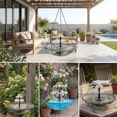 Solar Powered Glass Hanging Bird Bath Fountain for Garden Decor