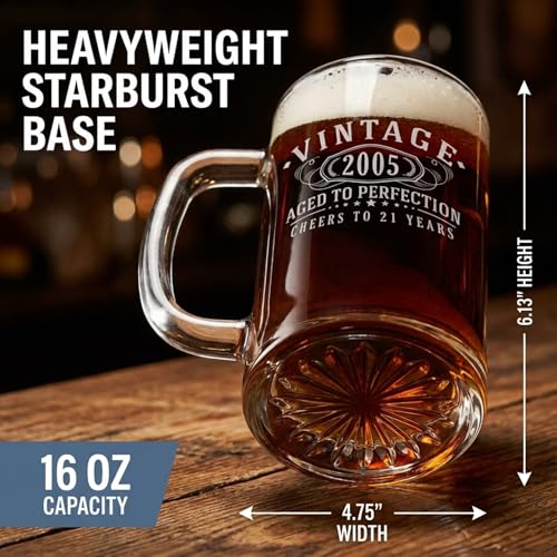 Vintage Aged to Perfection 16 oz Engraved Glass Beer Mug for Birthday Gift