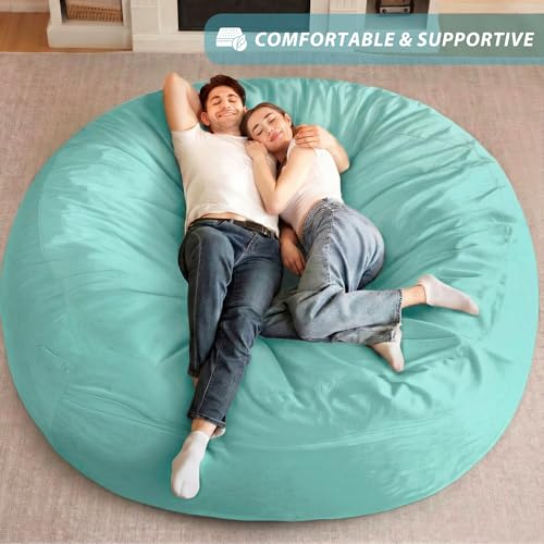 7-Foot Memory Foam Bean Bag Chair - Extra Large Velvet Lounger (Aqua)