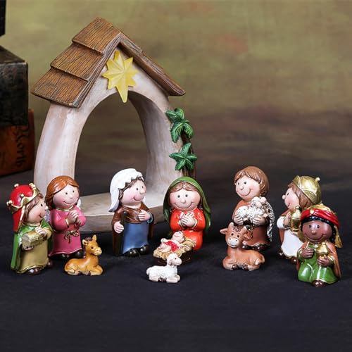 12-Piece Lighted Nativity Set - Small Resin Christmas Tabletop Scene