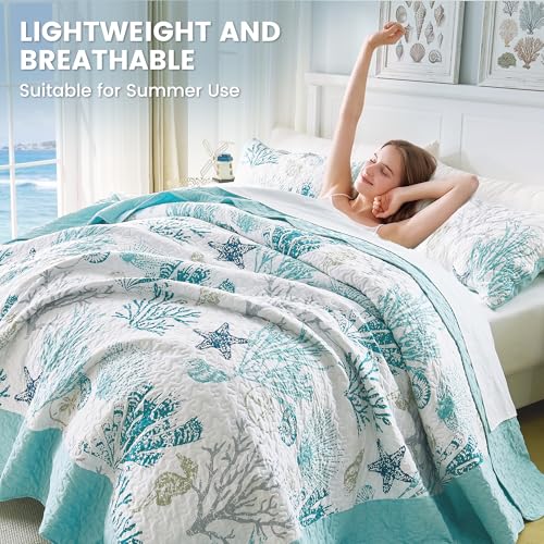 Qucover Oversized California King Coastal Quilt Set - 118"x106" Bedspread