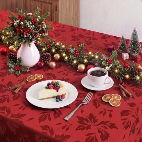 Romanstile Red Floral Jacquard Rectangle Tablecloth 60 x 102 Inch