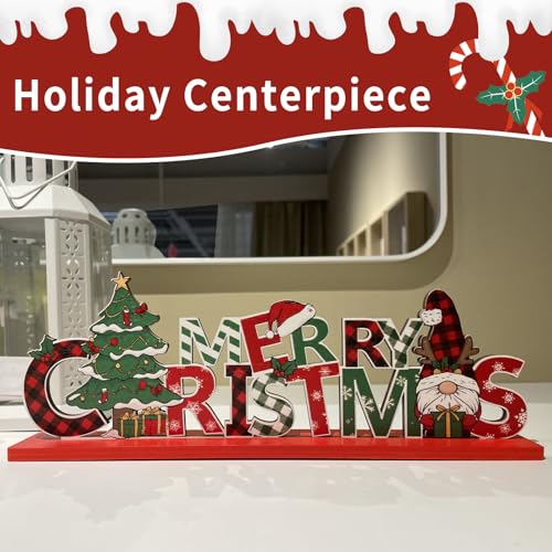 Merry Christmas Gnome Centerpiece 3Pcs Tabletop Wooden Decor – Coffee Table Indoor Xmas Gift