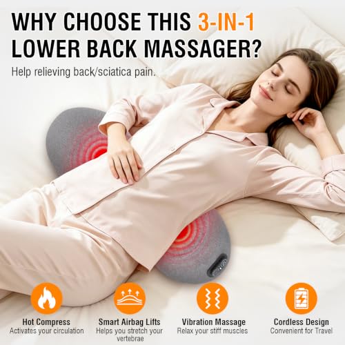 Cordless Lumbar Support Pillow with Heat & Massage for Pain Relief