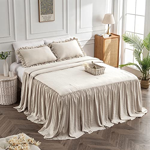 Bonlino Farmhouse King Bedspread Set with 30" Ruffle Skirt & Shams
