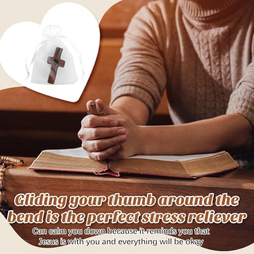 10-Piece Handmade Walnut Wooden Prayer Crosses with Organza Bags